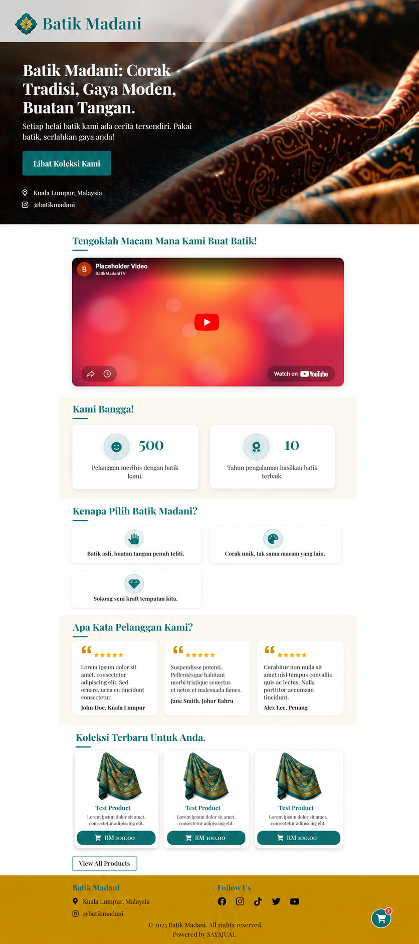 Branded online store example for Batik Madani